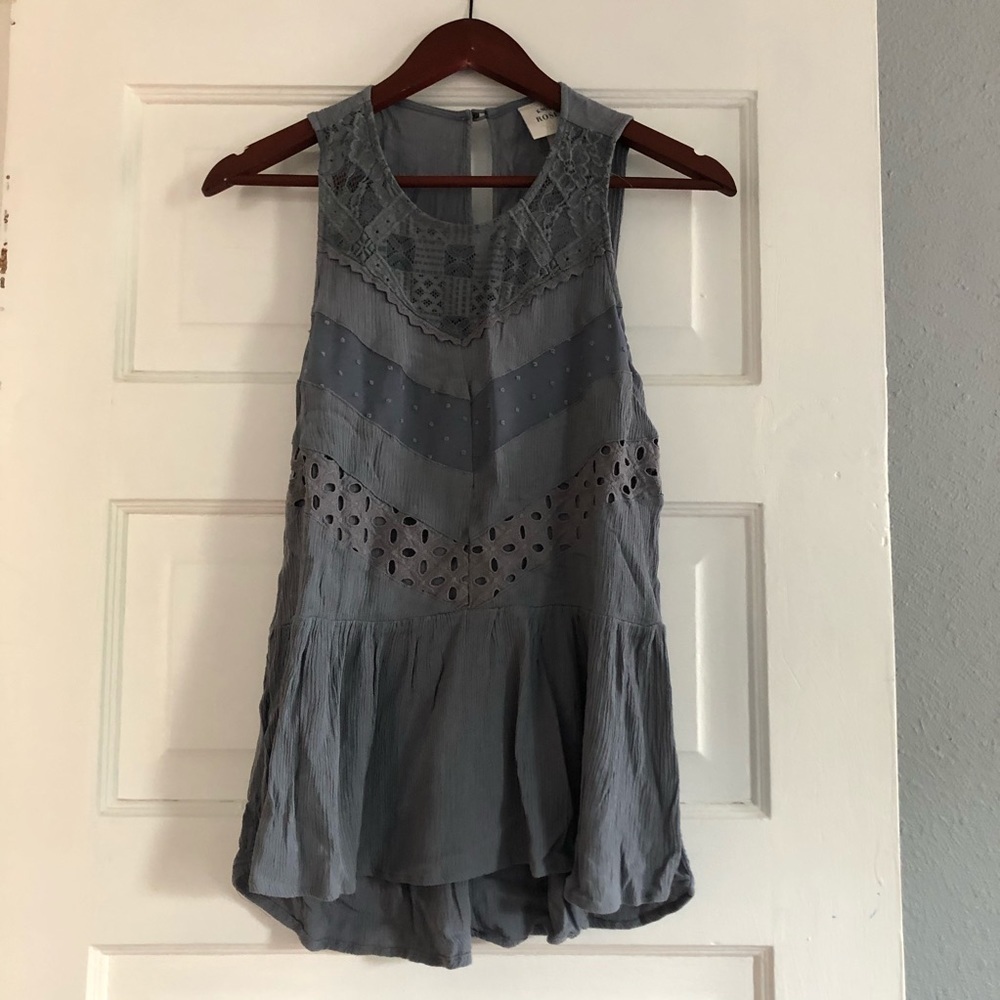 Knox Rose Slate Gray Lace Detail Tank Top